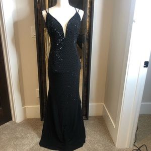 Blush long black dress with stunning sequin detail